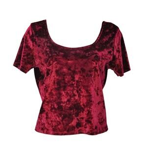 Joe Boxer Off shoulder Velvet Crop Top Scoop Back Short Sleeve Burgundy Womens M